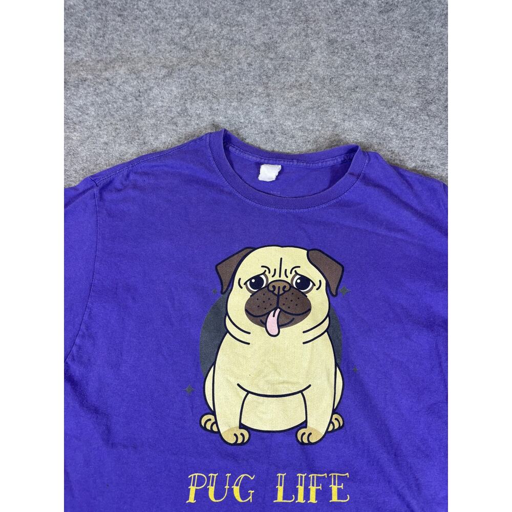 VINTAGE Pug Life Shirt Womens Large Purple Graphic Dog Short Sleeve Tee Y2K - Picture 4 of 5